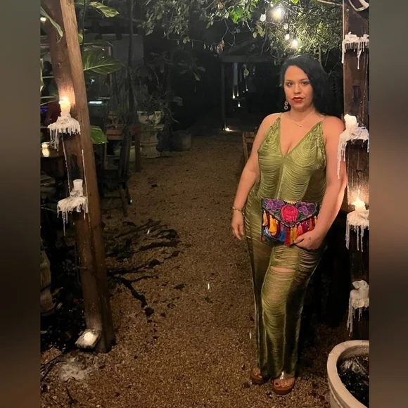 Olive Fringe Detail Midaxi Dress - Picture 2 of 3